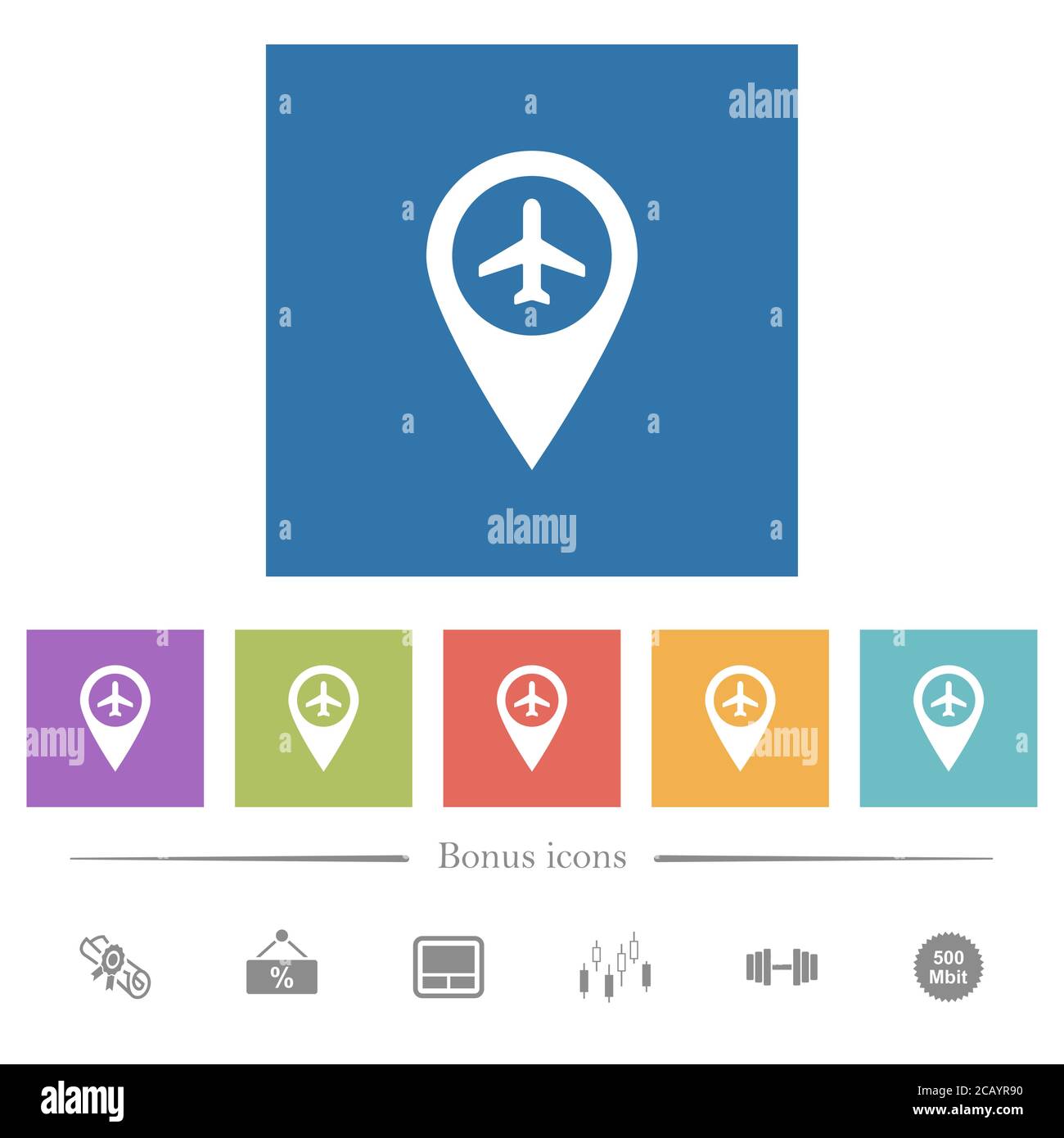 Emplacement de la carte GPS de l'aéroport icônes blanches plates sur fond carré. 6 icônes bonus incluses. Illustration de Vecteur