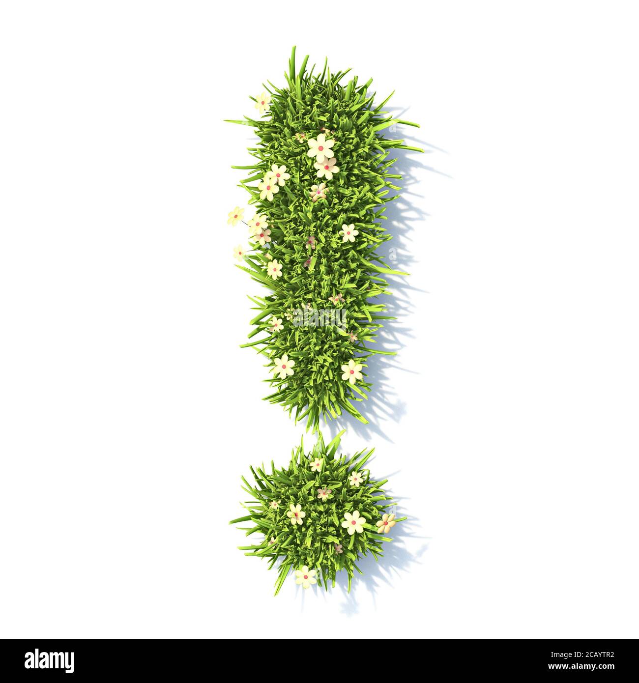 Police herbe point d'exclamation illustration de rendu 3D isolée sur blanc arrière-plan Banque D'Images