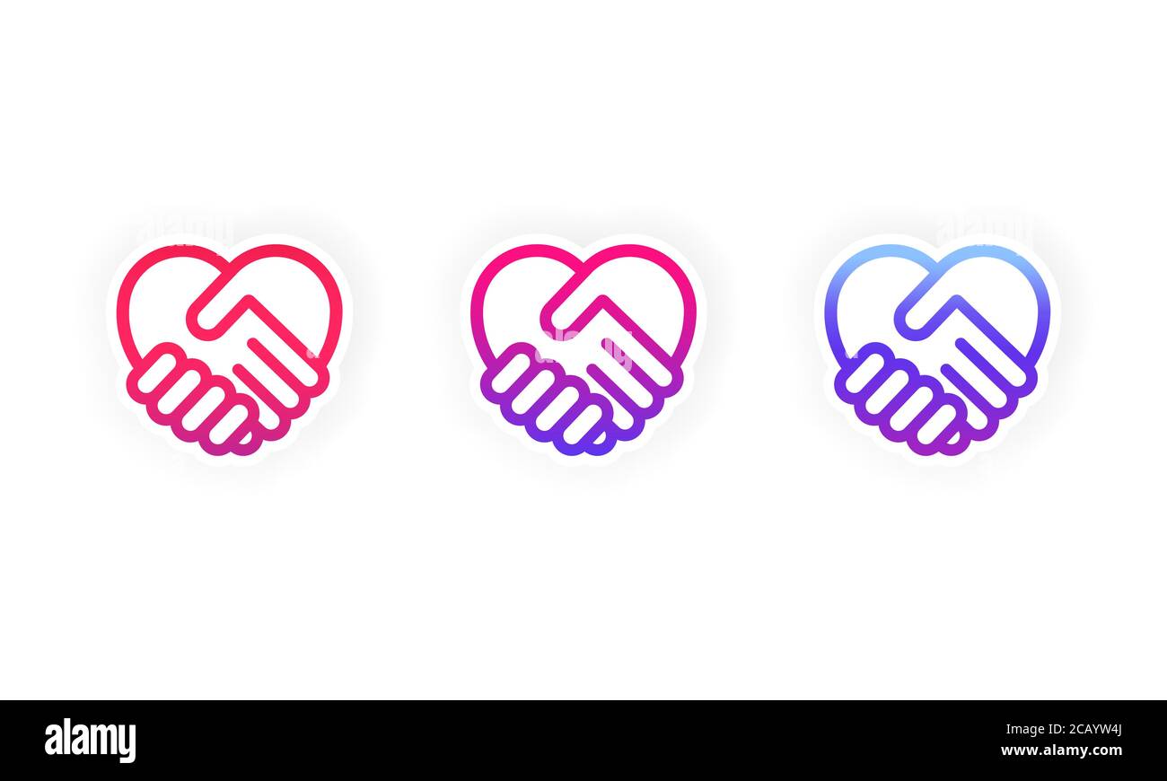 Poignée de main sous forme de cœur. Ensemble d'icônes d'autocollant de poignée de main. Journée d'amitié symbole, amour. Vecteur sur fond blanc isolé. SPE 10. Illustration de Vecteur