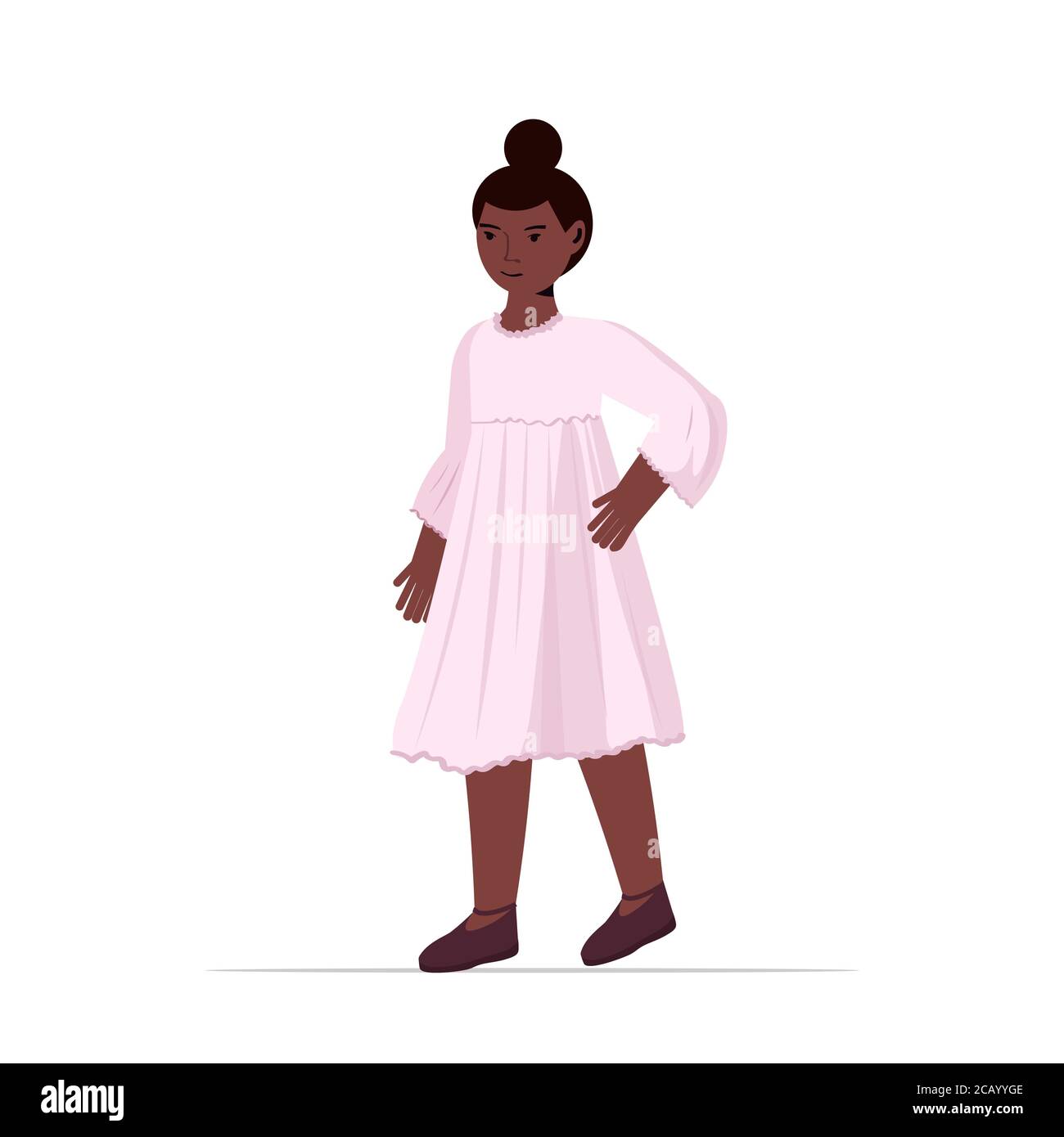 afro-américain enfant petite fille dans des vêtements décontractés tendance femme personnage de dessin animé debout pose pleine longueur isolé illustration de vecteur Illustration de Vecteur