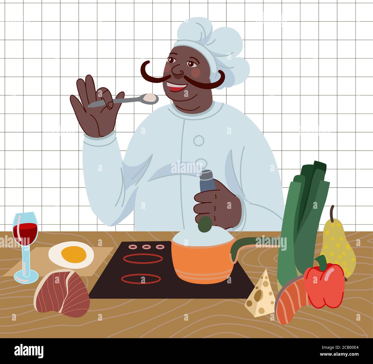 Faire cuire préparer les aliments dans la cuisine à partir de produits sains. Illustration à plat de dessin animé vectoriel. Illustration de Vecteur