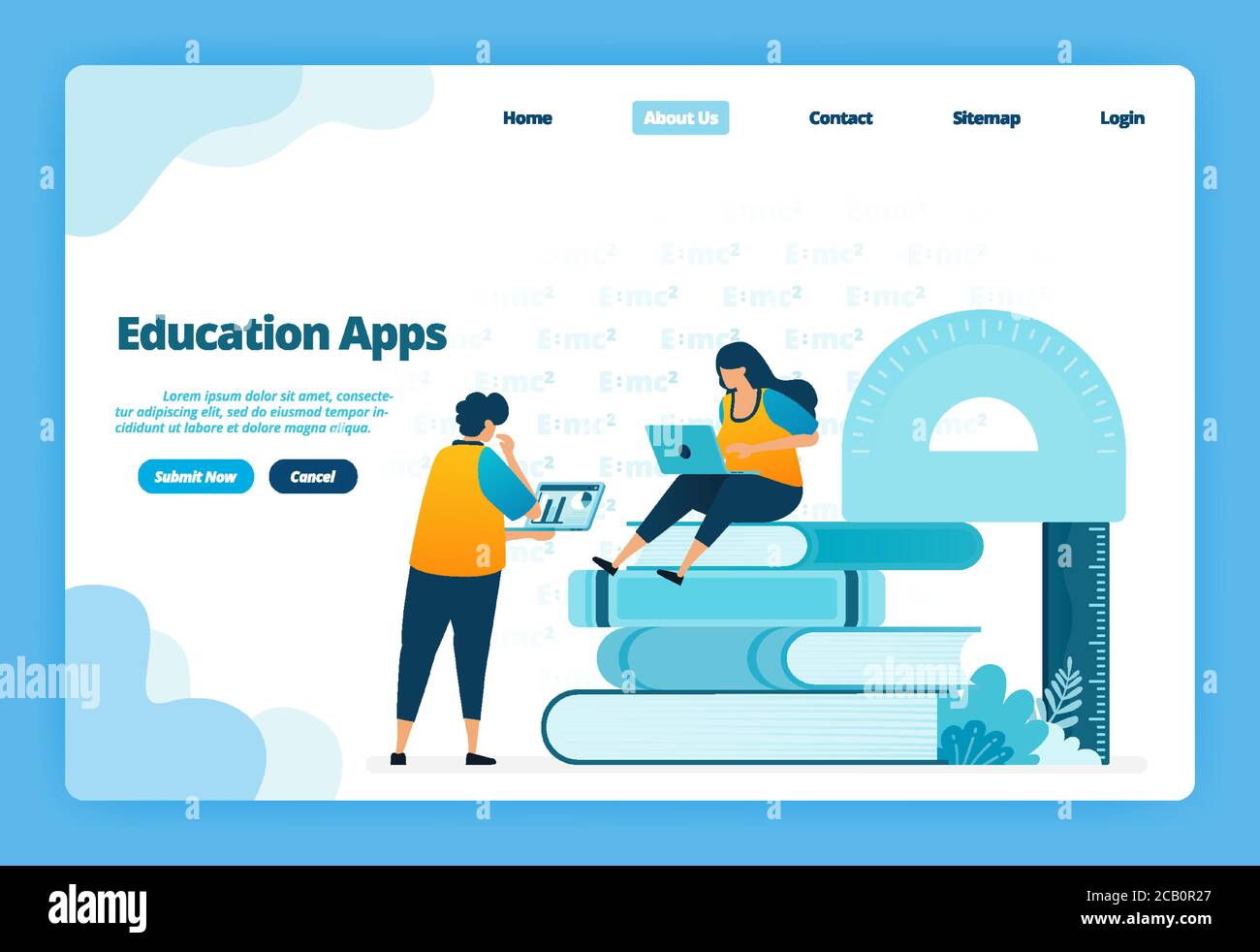 Page d'accueil des applications d'éducation. Enseignement à distance moderne avec des cours Internet virtuels. Illustration de la page d'arrivée, du site Web, des applications mobiles, de l'affiche, de la Illustration de Vecteur
