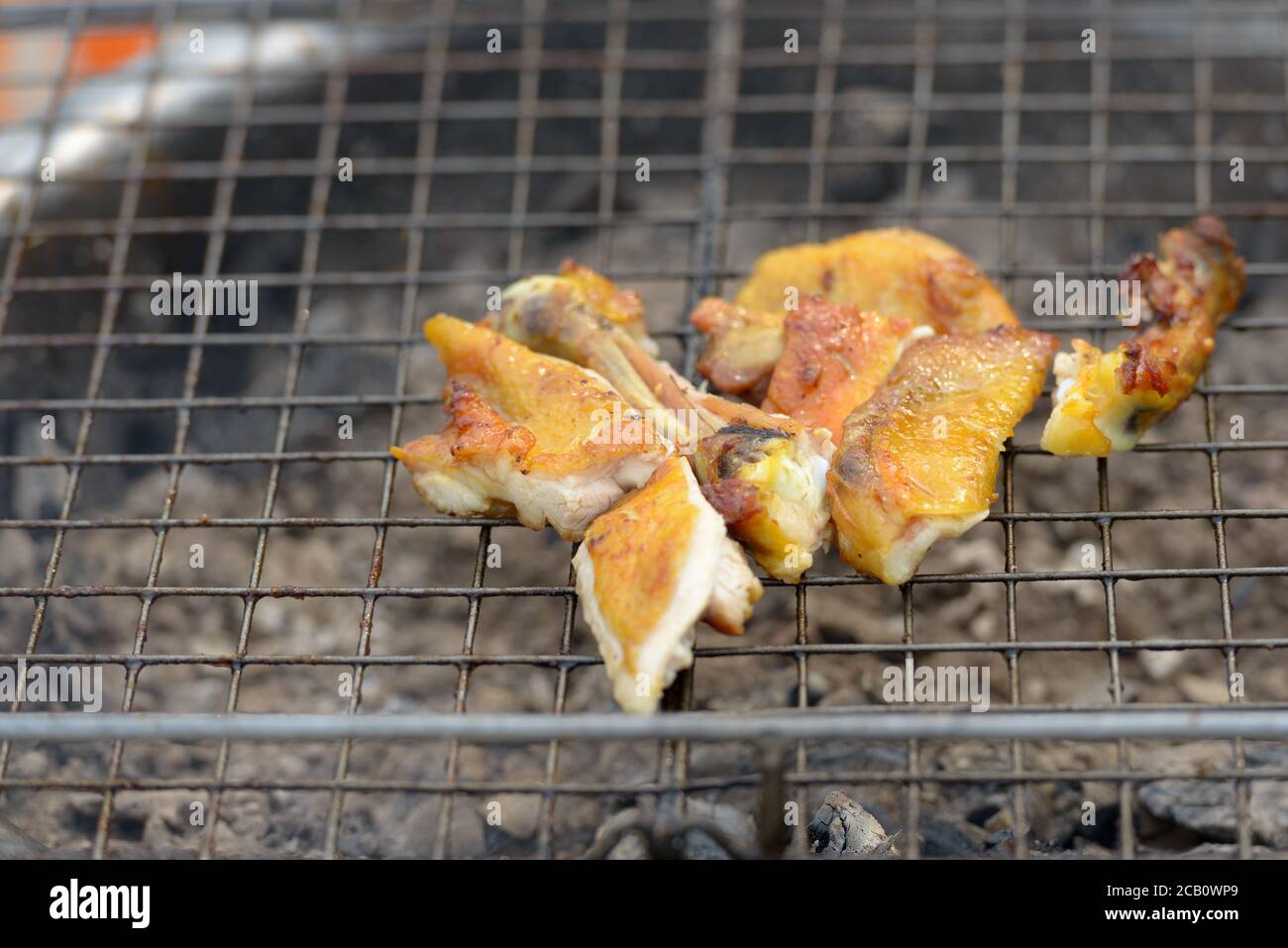 Portrait de poulet grillé fraîchement cuit à l'extérieur Banque D'Images