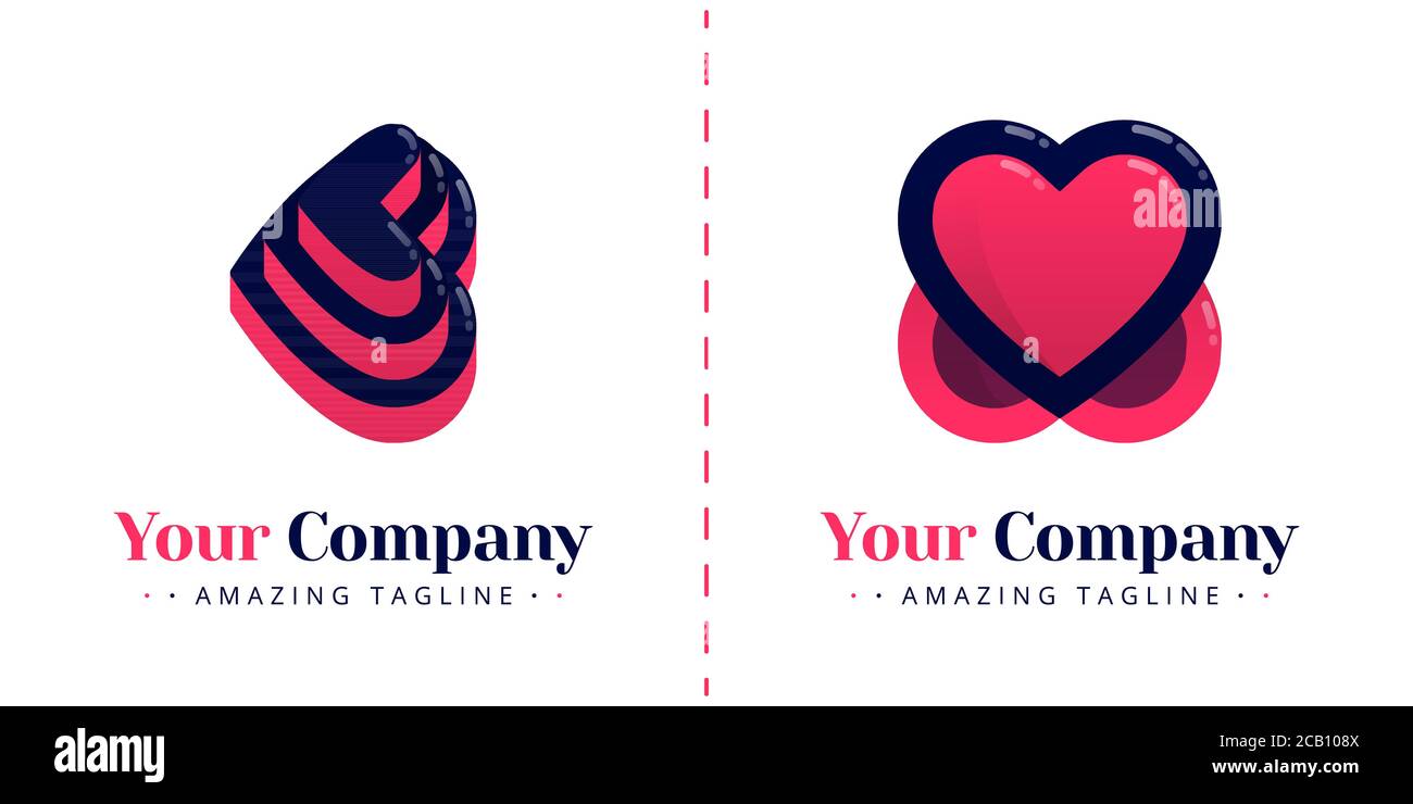 Logos d'amour avec des formes de gâteau empilées et logos d'amour qui se chevauchent et à l'envers. Les modèles peuvent être utilisés pour les entreprises, les applications, les événements, les affiches, les brochures, Illustration de Vecteur