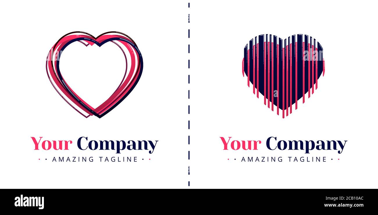 Logos d'amour avec des thèmes qui se chevauchent et logos d'amour avec coeur en forme de coeur et lignes réduites. Les modèles peuvent être utilisés pour les applications d'entreprise, les applications de datation, les événements, les pos Illustration de Vecteur