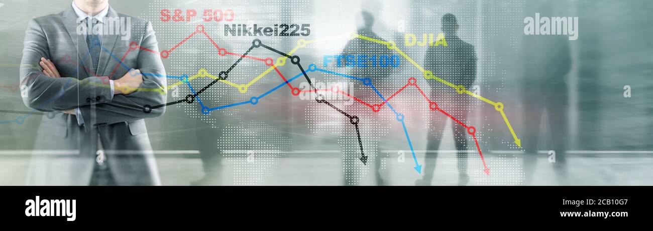 Concept d'indice boursier mondial. Crise financière 2020. Banque D'Images