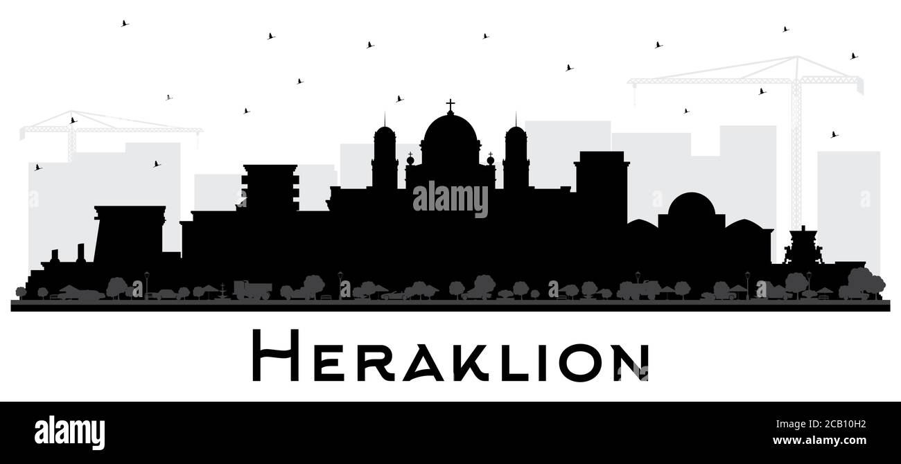 Héraklion Grèce ville de Crète silhouette avec des bâtiments noirs isolés sur blanc. Illustration vectorielle. Concept du tourisme. Illustration de Vecteur