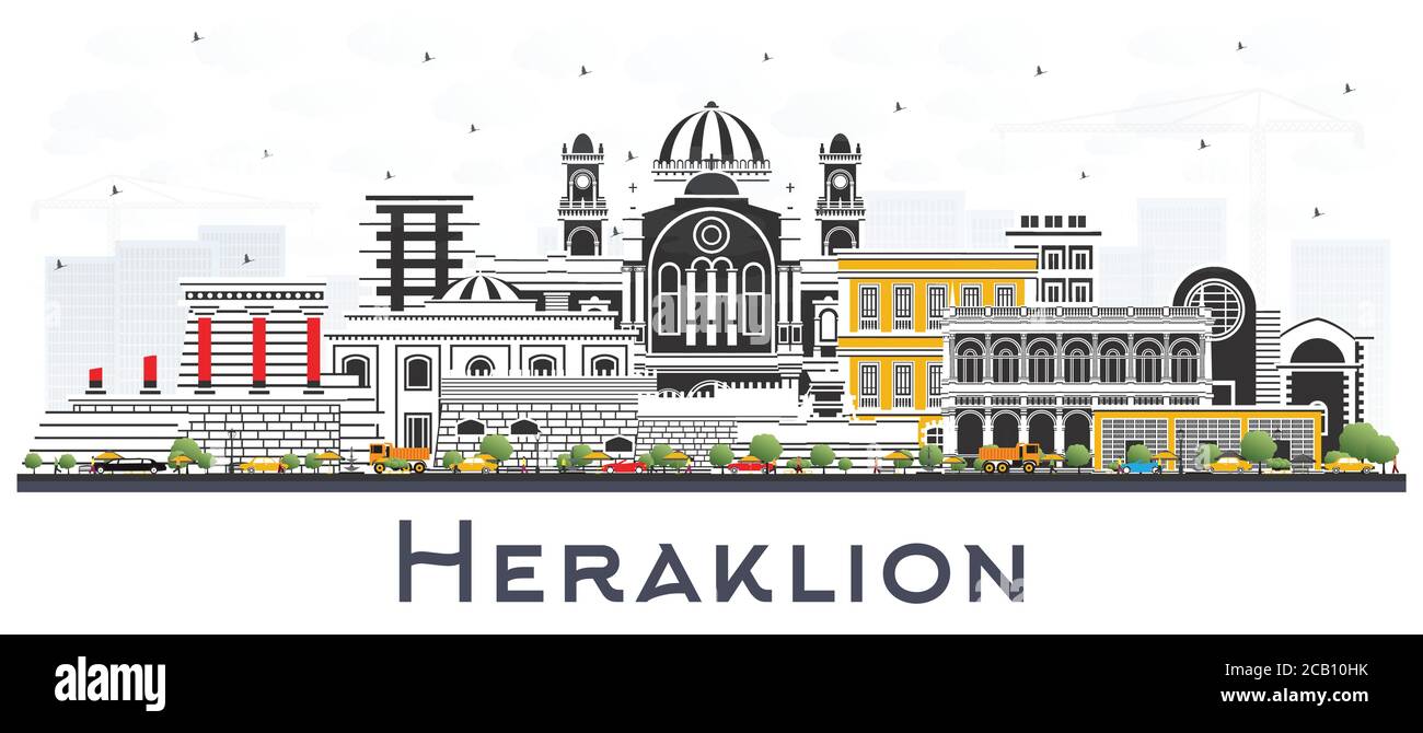 Héraklion Grèce Crete City Skyline avec des bâtiments de couleur isolés sur blanc. Illustration vectorielle. Illustration de Vecteur