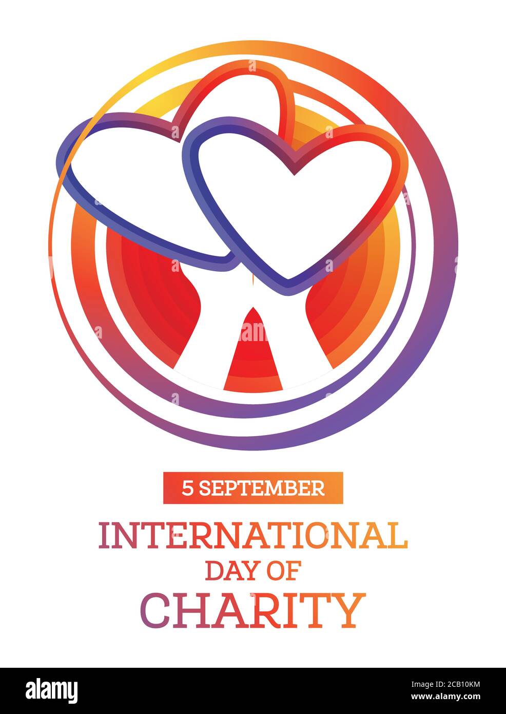 Journée internationale de la Charité. Observé annuellement le 5 septembre. Les mains tiennent deux coeurs. Illustration vectorielle. Illustration de Vecteur