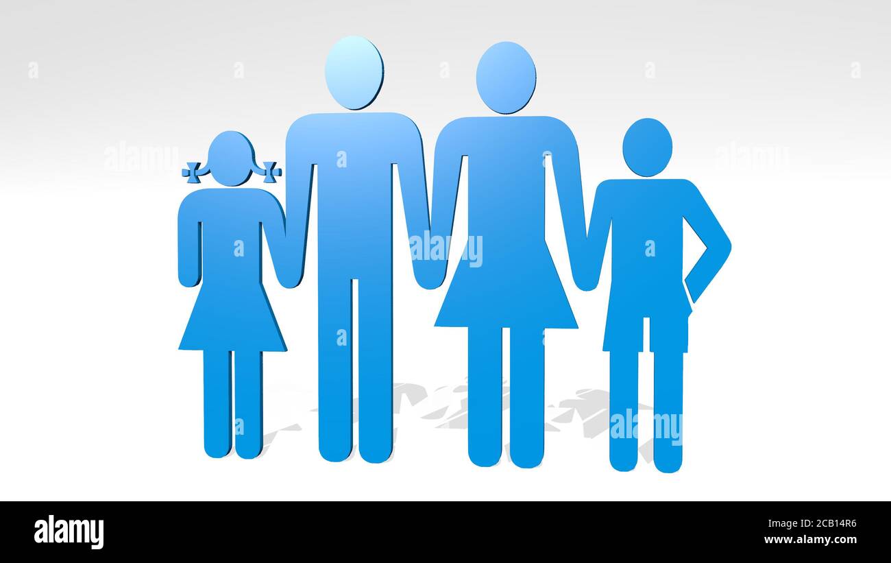 Une famille minimaliste ensemble icône de dessin 3D sur un sol blanc ...