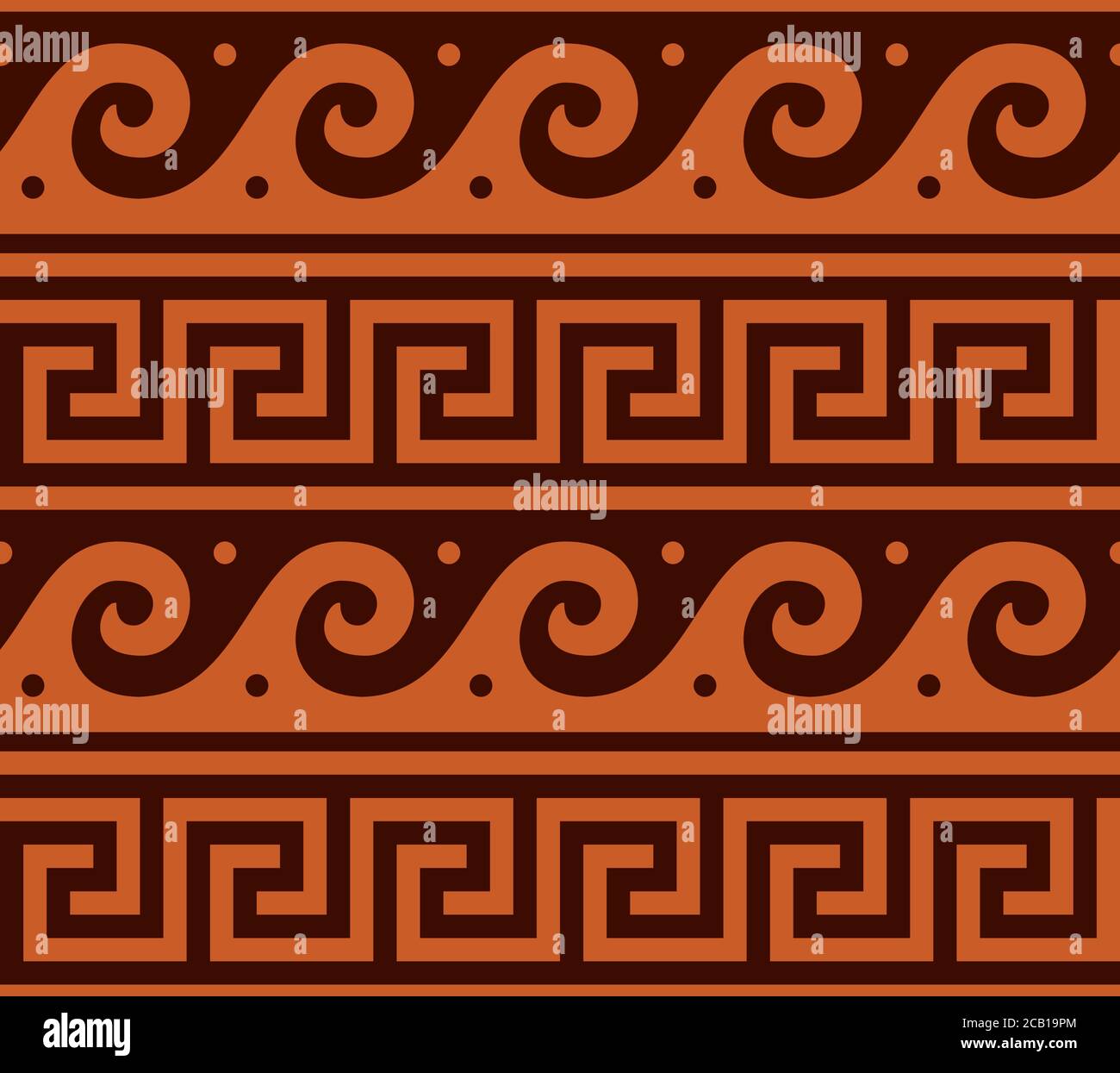 Motif grec vectoriel sans couture, vase antique vagues décoration en marron  et orange Image Vectorielle Stock - Alamy