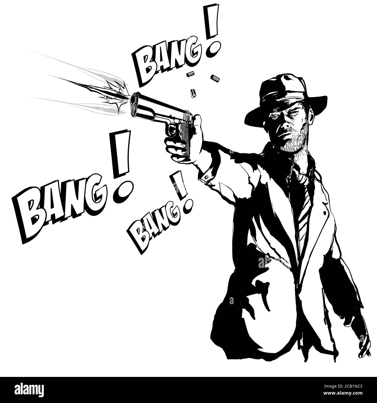 Gangster avec un pistolet dans le style de 1950 film noir et blanc - illustration vectorielle (idéal pour l'impression sur tissu ou papier, poster ou papier peint, huous Illustration de Vecteur