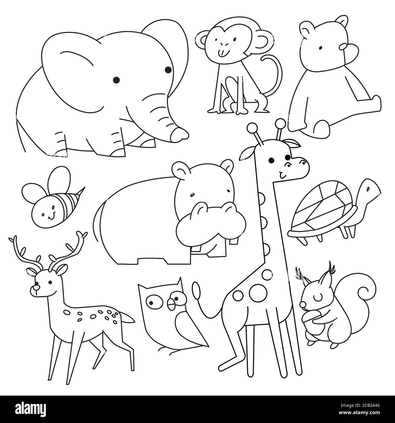 Dessin vectoriel linéaire, ensemble de jolis animaux d'illustrations pour enfants. Illustration vectorielle. Illustration de Vecteur