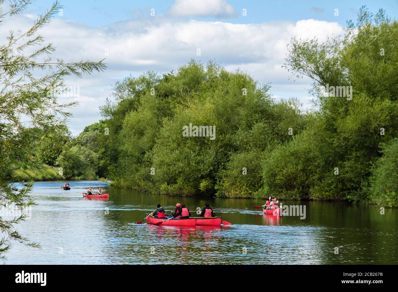 Les gens font du canoë sur la rivière Wye dans la forêt de Dean en été à Symonds Yat West, Herefordshire, Angleterre, Royaume-Uni, Grande-Bretagne Banque D'Images