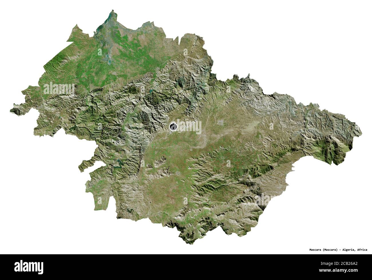 Forme de Mascara, province d'Algérie, avec sa capitale isolée sur fond  blanc. Carte d'altitude en couleur. Rendu 3D Photo Stock - Alamy