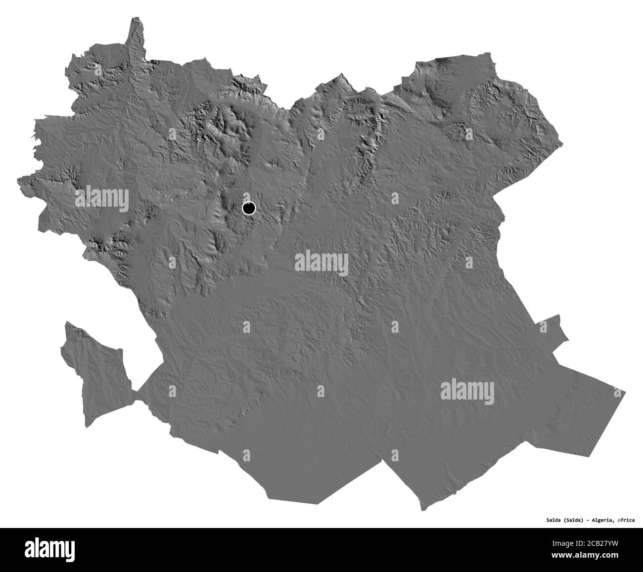 Forme de Saïda, province d'Algérie, avec sa capitale isolée sur fond blanc. Carte d'élévation à deux niveaux. Rendu 3D Banque D'Images