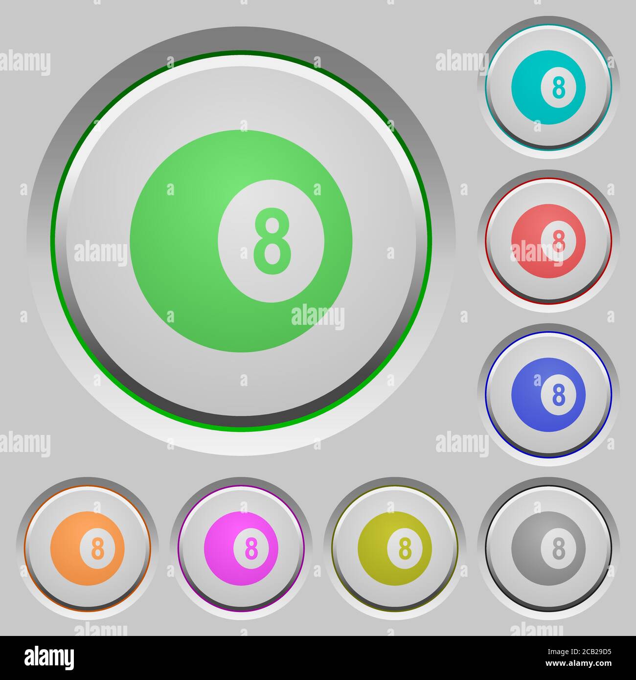 Huit icônes noires de couleur de boule de billard sur les boutons-poussoirs coulés Illustration de Vecteur