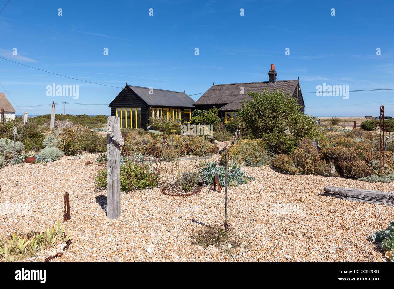 Prospect Cottage and Garden, Dungeness, domicile du regretté Derek Jarman artiste et réalisateur, Kent, Angleterre, Royaume-Uni, GB Banque D'Images