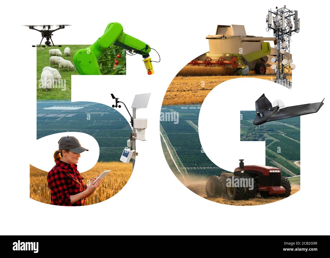 Réseau 5G pour le contrôle d'une ferme intelligente autonome. Banque D'Images