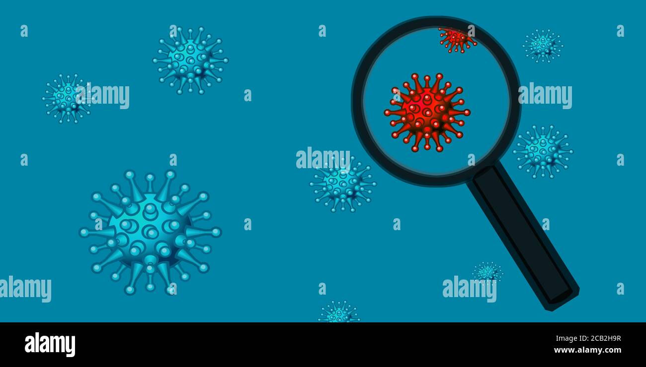 2019-ncov en boucle et recherche scientifique, concept, fond bleu illustration 3d du coronavirus, visualisation 3D du covid-19, Banque D'Images