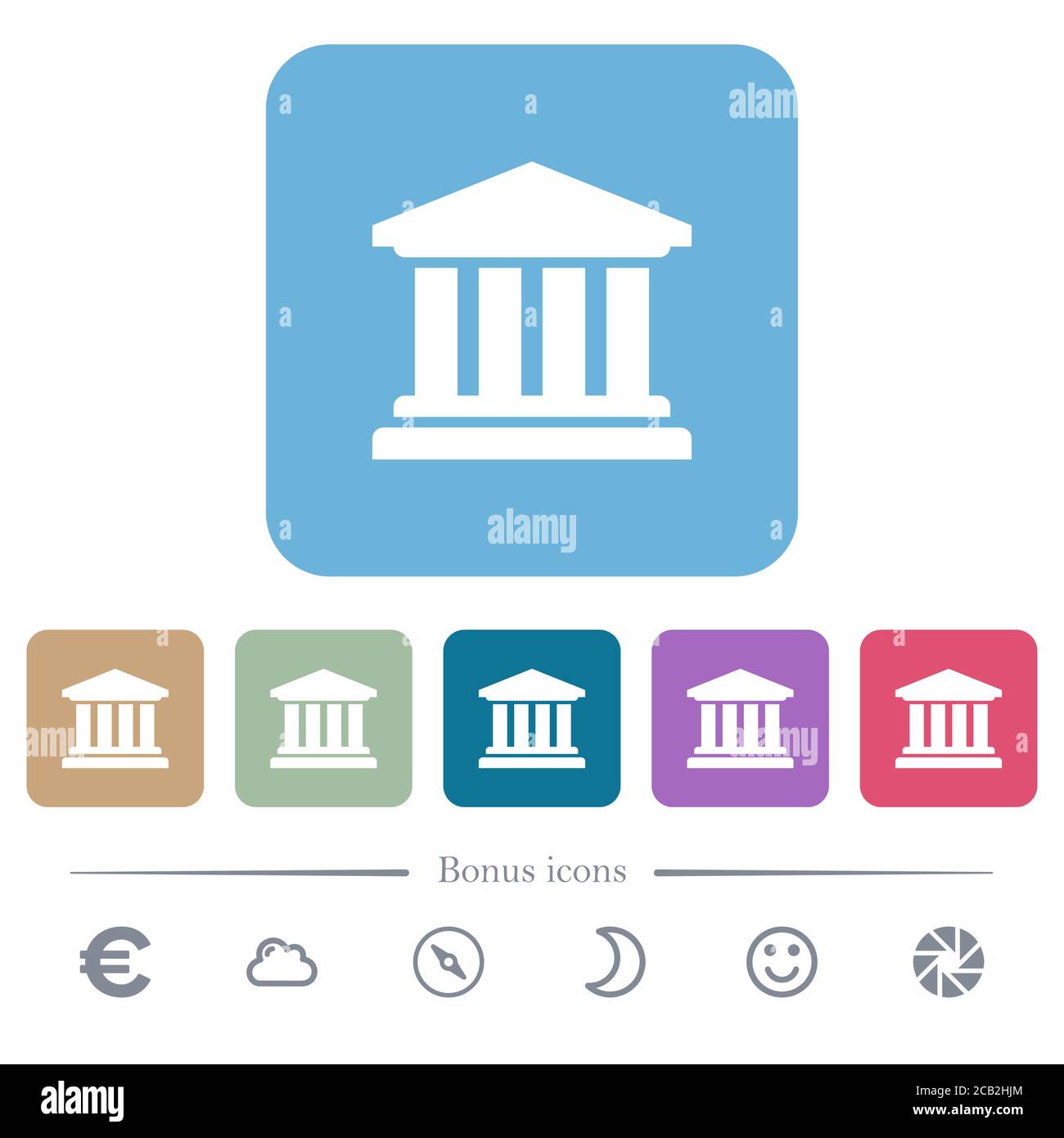 Icônes plates blanches de l'université sur des fonds carrés de couleur arrondie. 6 icônes bonus incluses Illustration de Vecteur