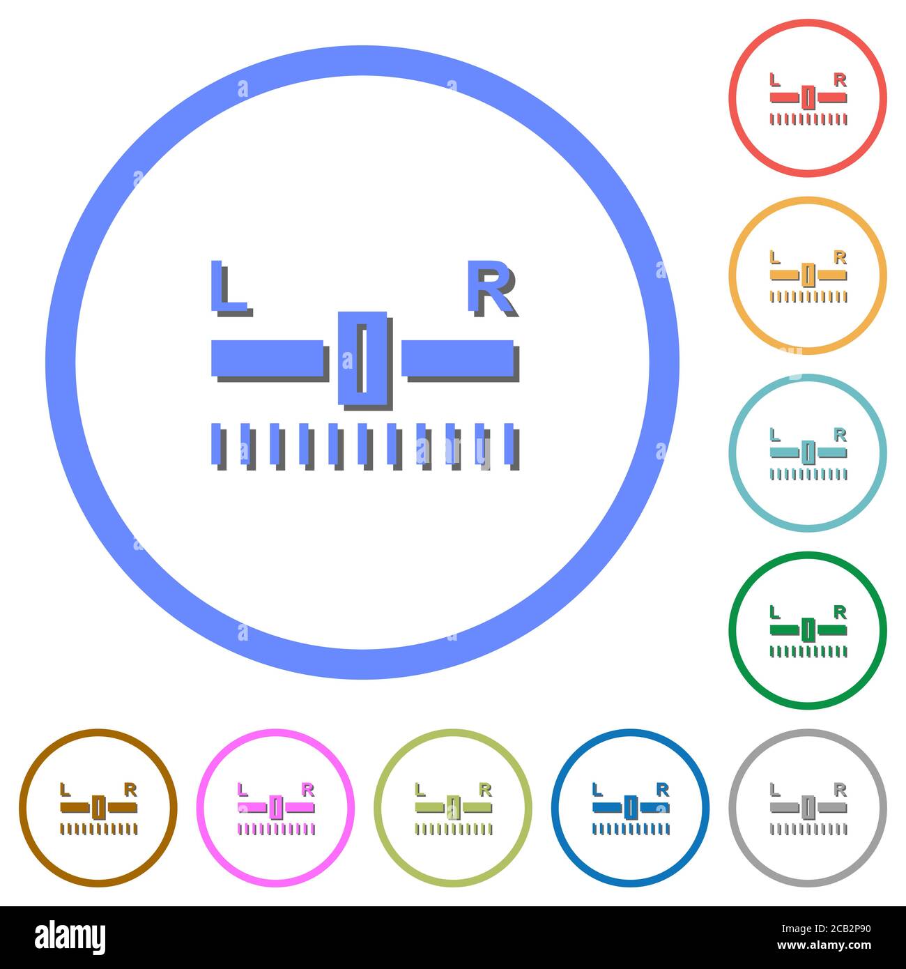 Contrôle de la balance audio icônes vectorielles couleur plates avec ombres dans contours arrondis sur fond blanc Illustration de Vecteur