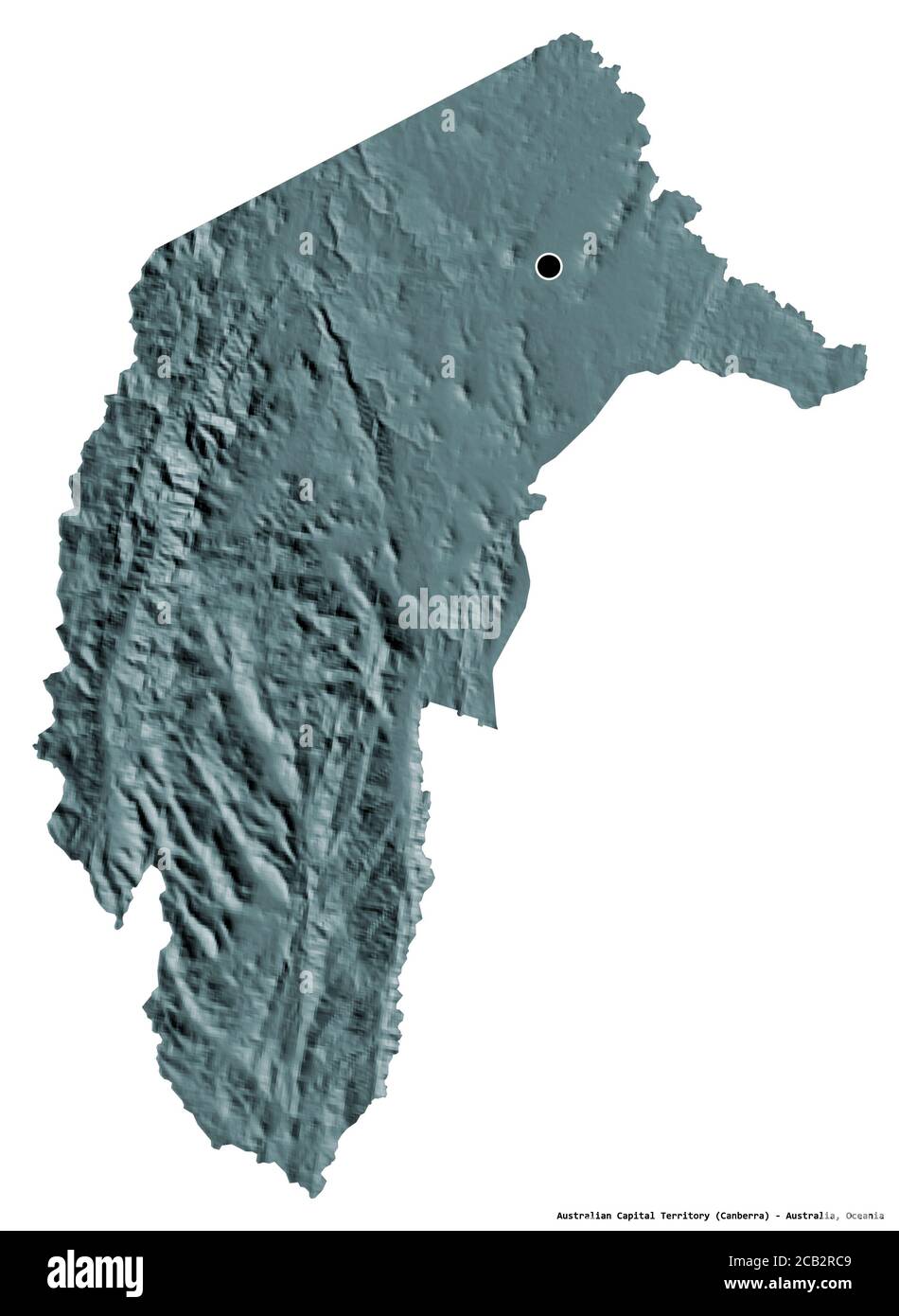Forme du territoire de la capitale australienne, territoire de l'Australie, avec sa capitale isolée sur fond blanc. Carte d'altitude en couleur. Rendu 3D Banque D'Images