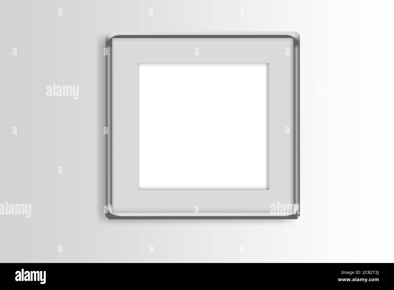 cadre carré simple sur fond blanc dégradé, présentation 3d avec bordures métalliques, cadre intérieur blanc Banque D'Images
