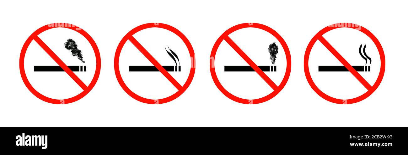 Collection de symboles et de panneaux d'interdiction de fumer sur fond blanc Banque D'Images