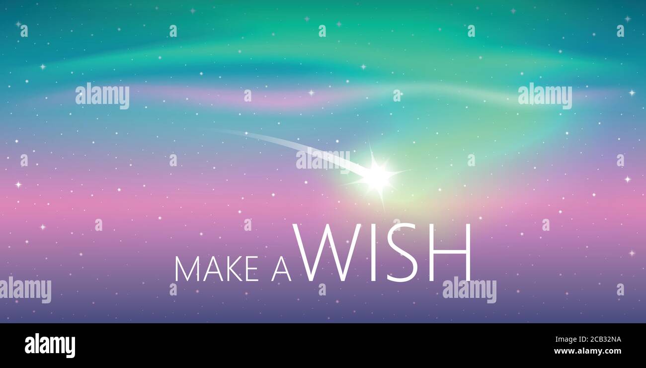 faites un vœu avec une étoile tombant dans un ciel étoilé coloré Avec illustration vectorielle aurora borealis EPS10 Illustration de Vecteur
