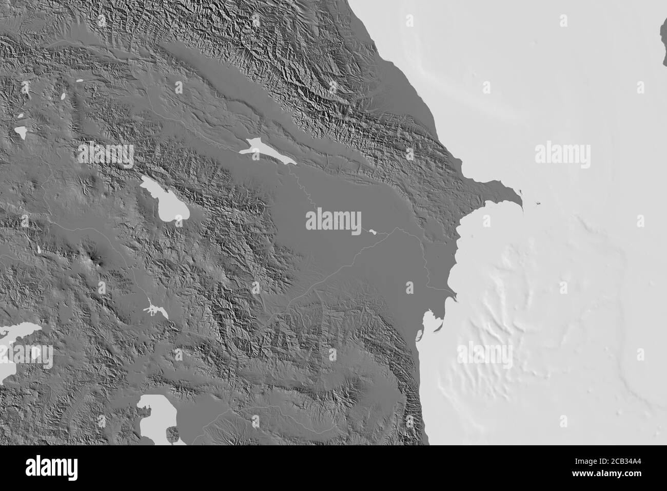 Zone étendue de l'Azerbaïdjan. Carte d'élévation à deux niveaux. Rendu 3D Banque D'Images