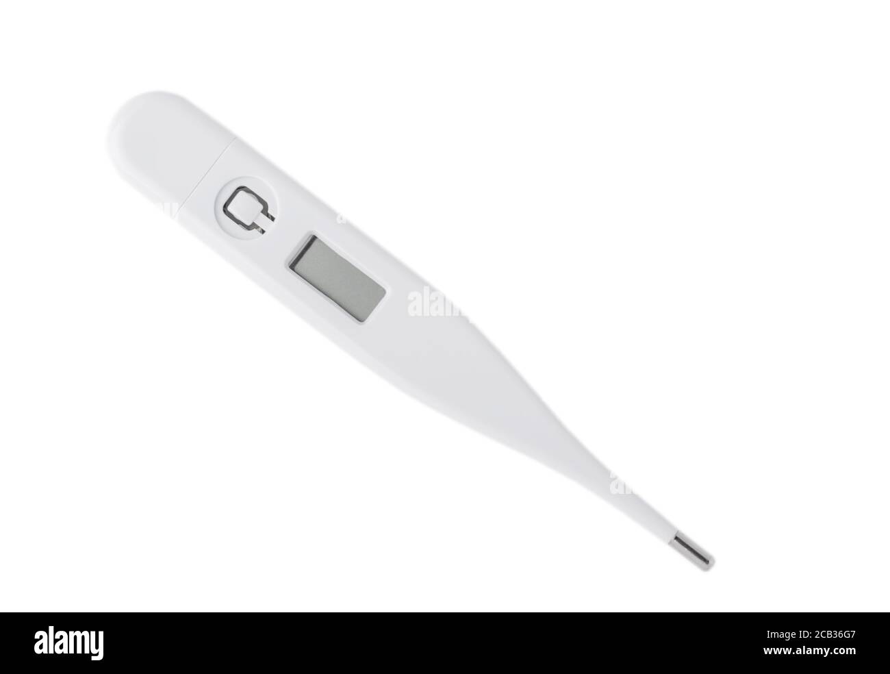 Thermomètre médical numérique blanc isolé. Technologie médicale Banque D'Images