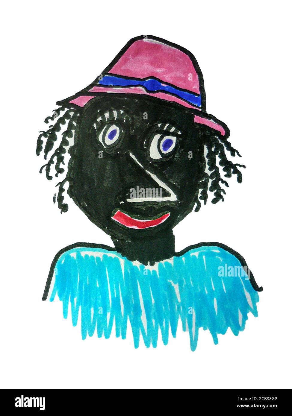 Dessin de style esquisse pinocchio noir isolé sur fond blanc Banque D'Images