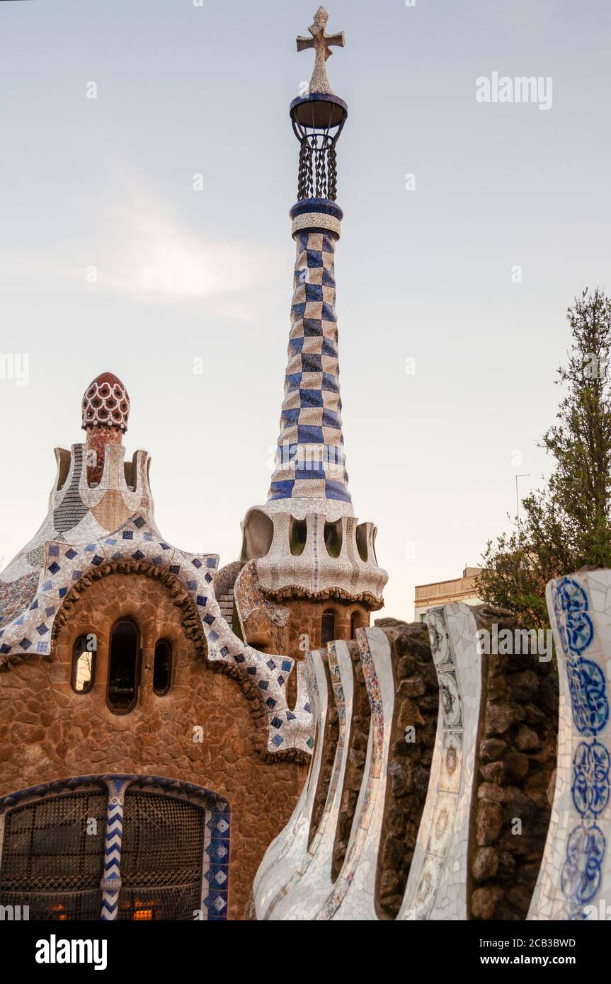 Antoni Gaudi's Park Guell à Barcelone, Espagne. Banque D'Images