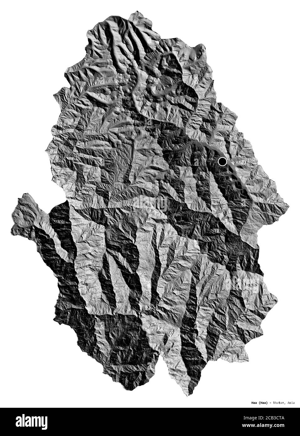 Forme de Haa, district du Bhoutan, avec sa capitale isolée sur fond blanc. Carte d'élévation à deux niveaux. Rendu 3D Banque D'Images