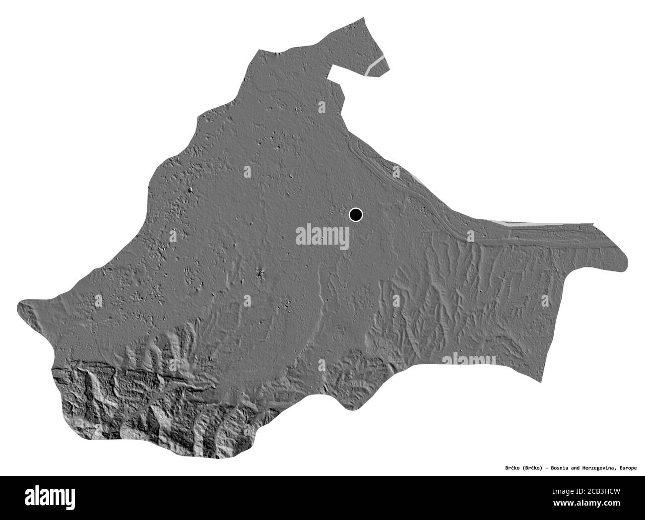 Forme de Brčko, district de Bosnie-Herzégovine, avec sa capitale isolée sur fond blanc. Carte d'élévation à deux niveaux. Rendu 3D Banque D'Images Forme de Brčko, district de Bosnie-Herzégovine, avec sa capitale isolée sur fond blanc. Carte d'élévation à deux niveaux. Rendu 3D Banque D'Images