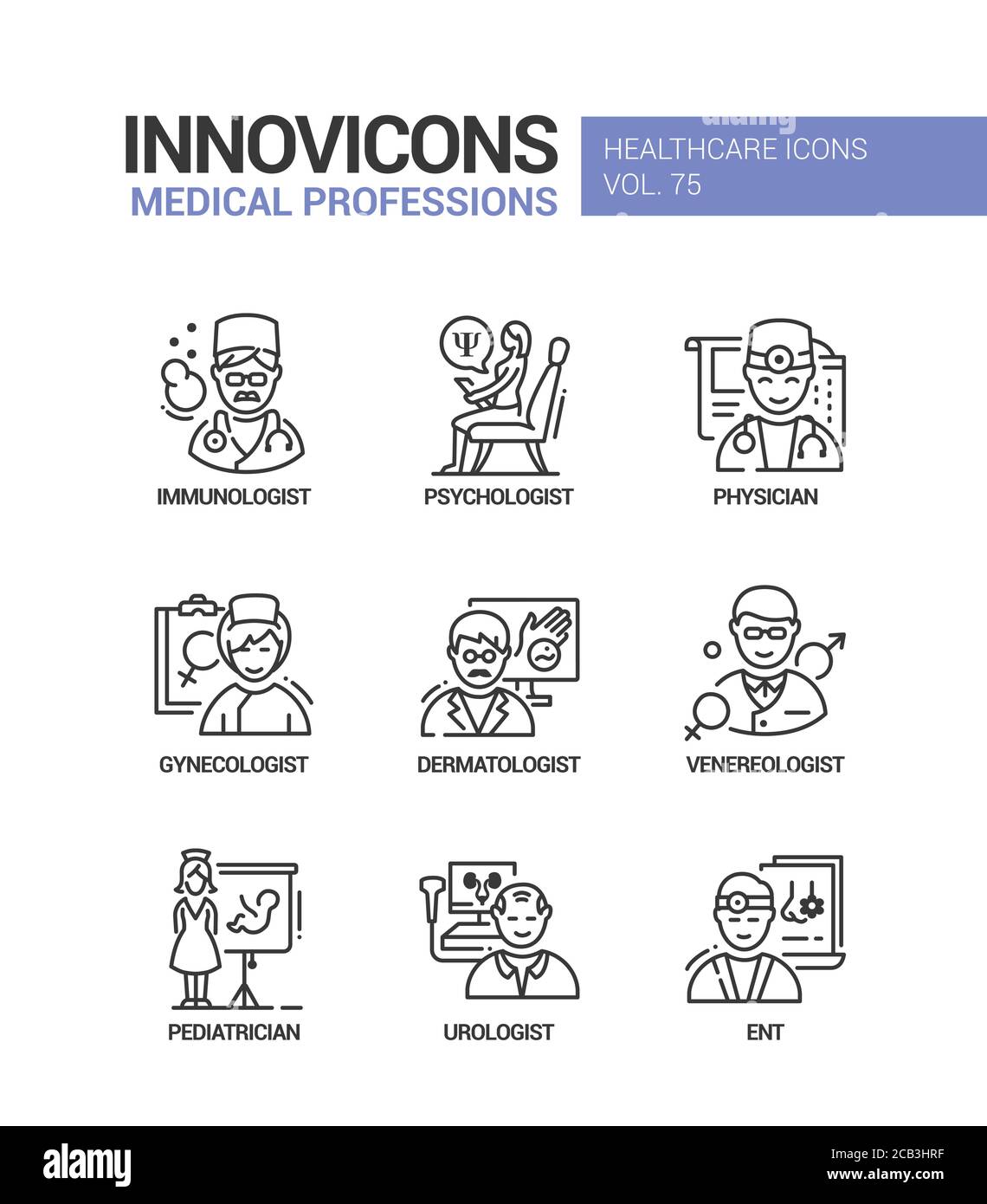 Professions médicales line style design icons set Illustration de Vecteur