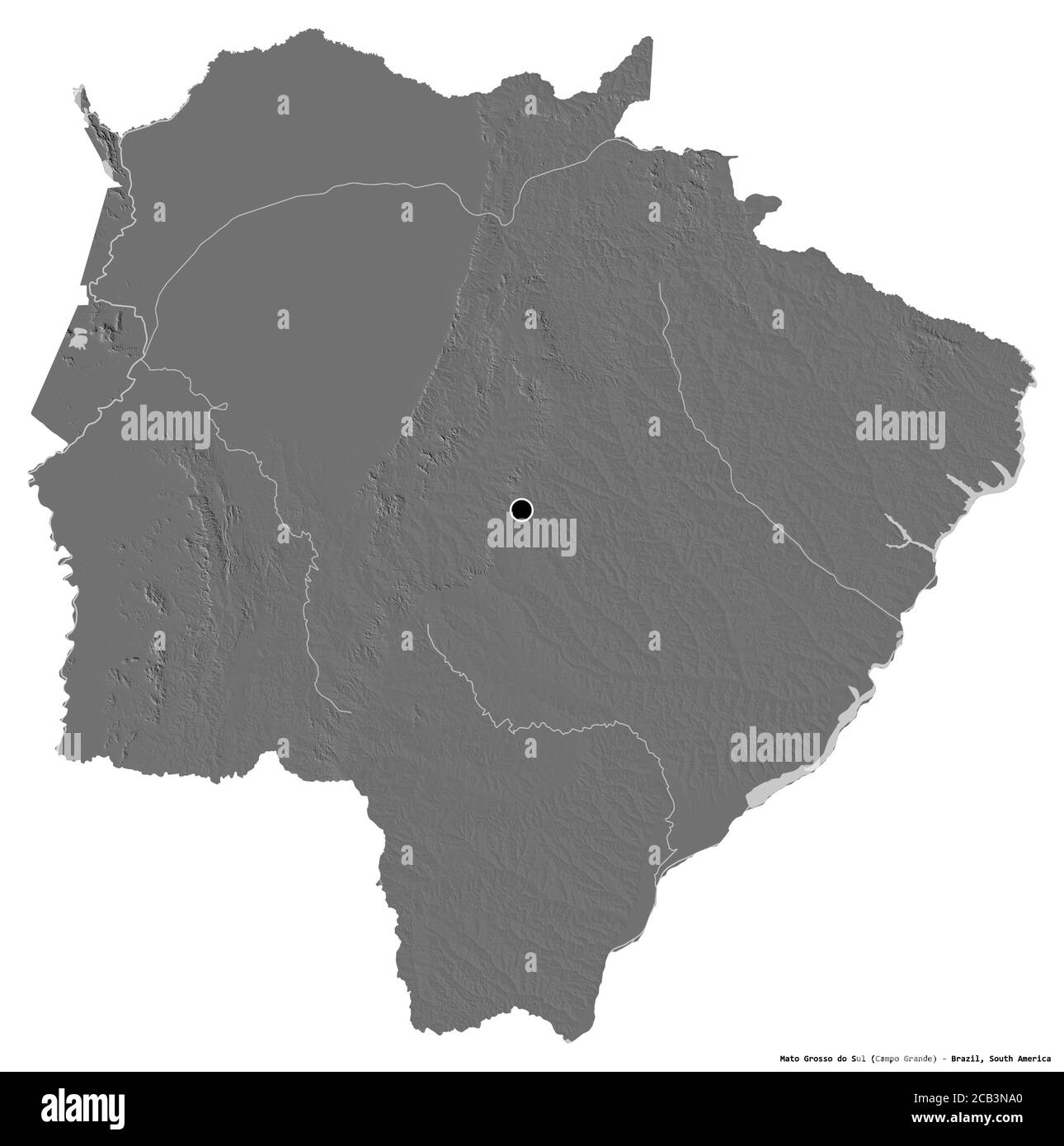 Forme du Mato Grosso do Sul, État du Brésil, avec sa capitale isolée sur fond blanc. Carte d'élévation à deux niveaux. Rendu 3D Banque D'Images