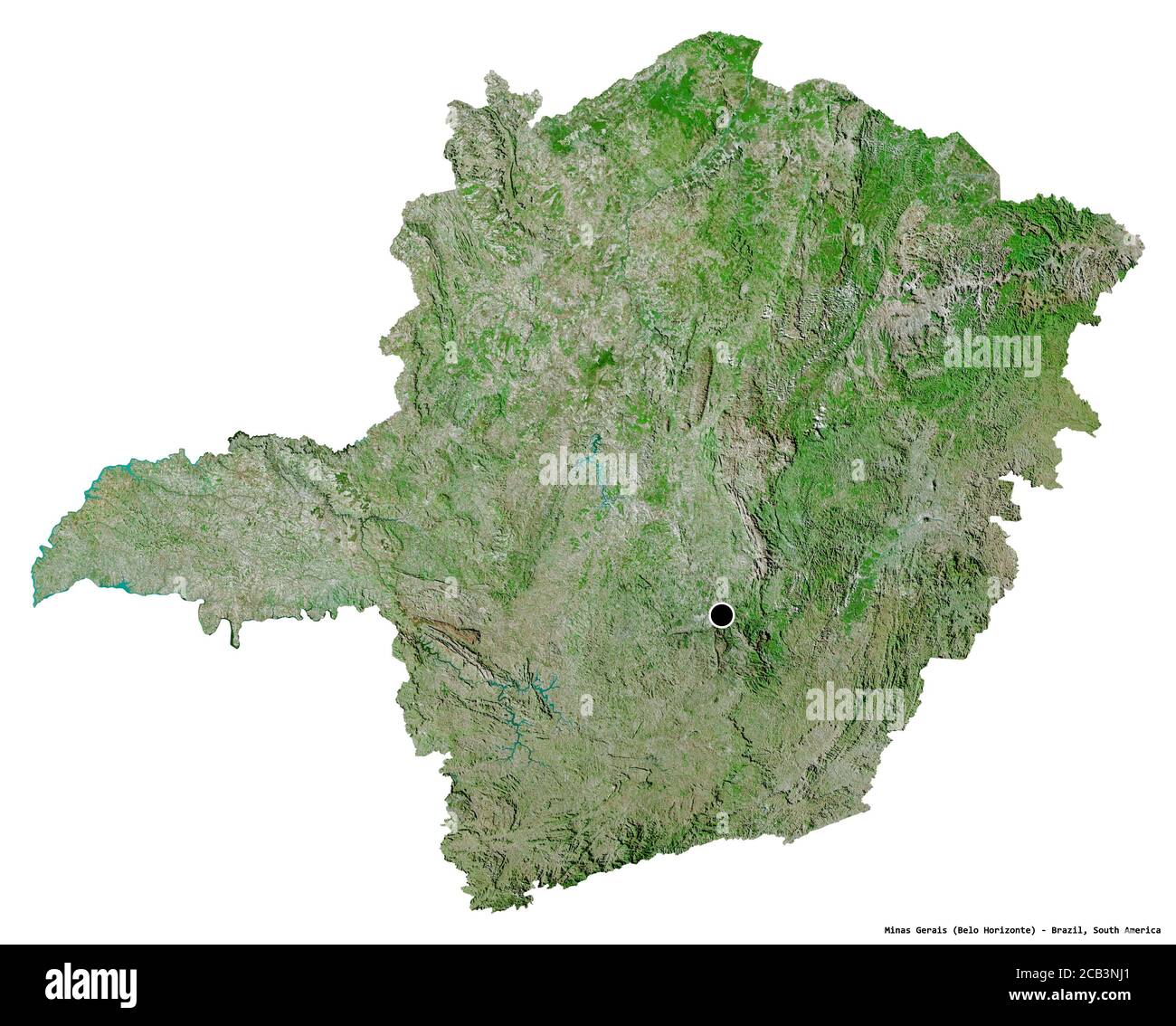 Forme de Minas Gerais, État du Brésil, avec sa capitale isolée sur fond blanc. Imagerie satellite. Rendu 3D Banque D'Images