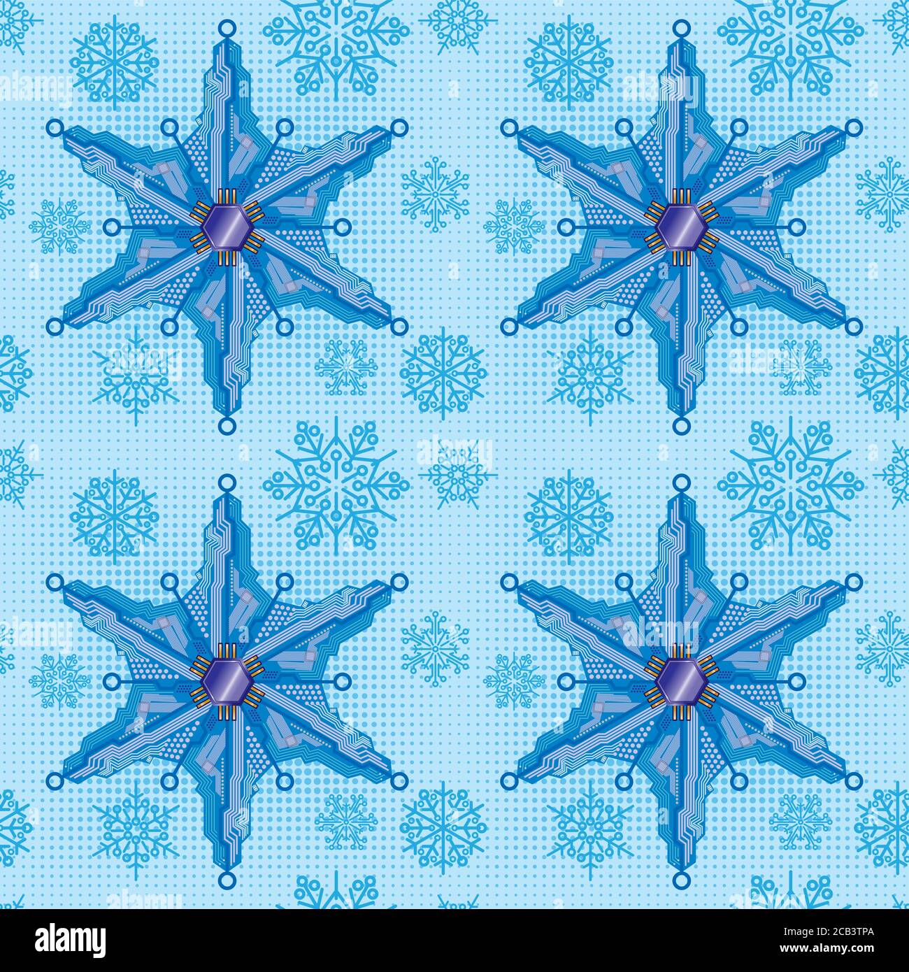 Flocon de neige, Cyber Snowflake. Décorations de Noël pour l'arbre de Noël sous forme de flocons de neige en microcircuits Illustration de Vecteur