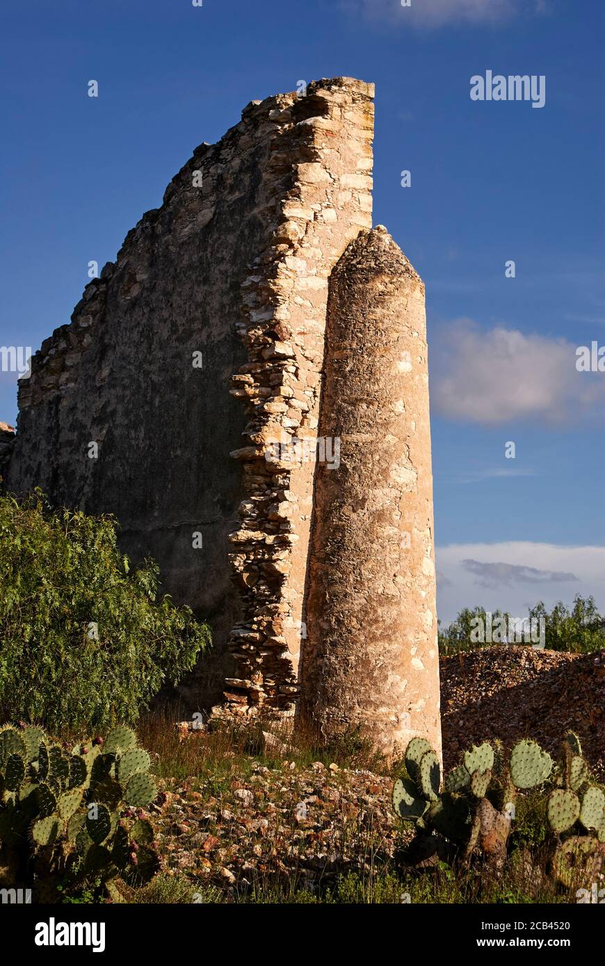 Mur en ruines d'un bâtiment à la mine Mina Santa Brigida du XIXe siècle, Mineral de Pozos, Guanajuato, Mexique Banque D'Images