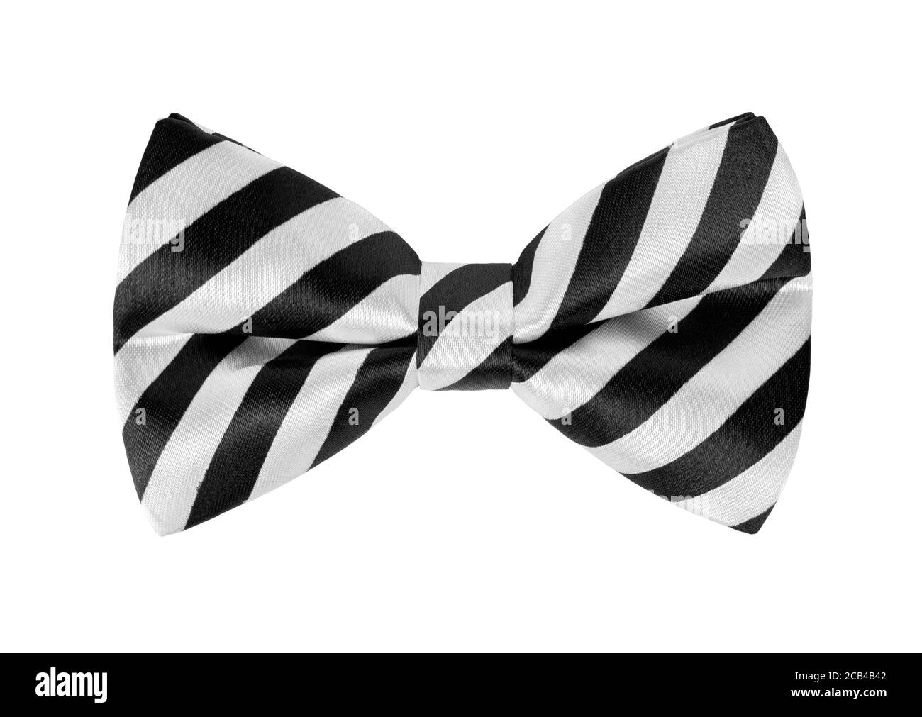 Noeud papillon rayé noir et blanc sur fond blanc Banque D'Images