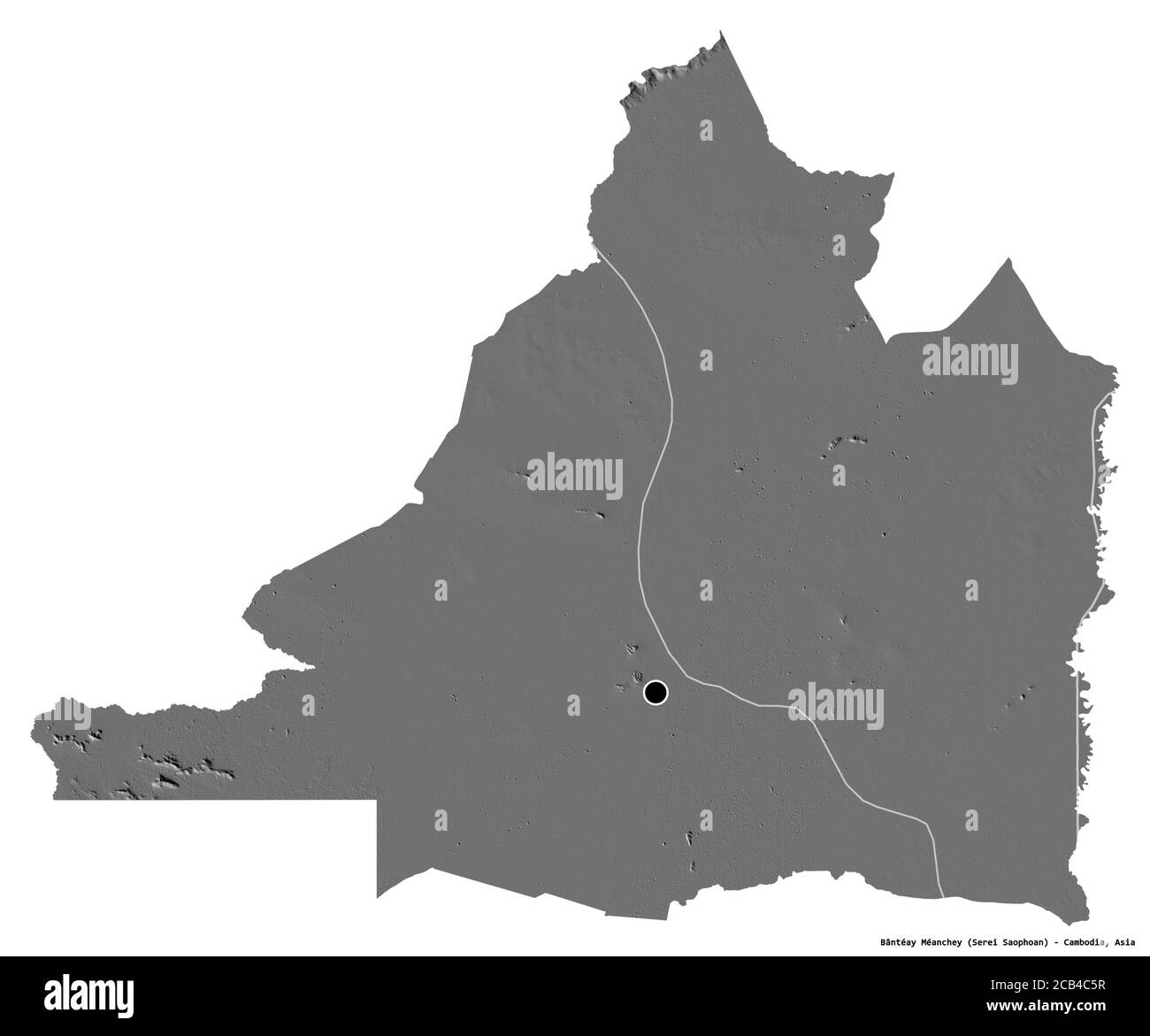 Forme de Bântéay Méanchey, province du Cambodge, avec sa capitale isolée sur fond blanc. Carte d'élévation à deux niveaux. Rendu 3D Banque D'Images