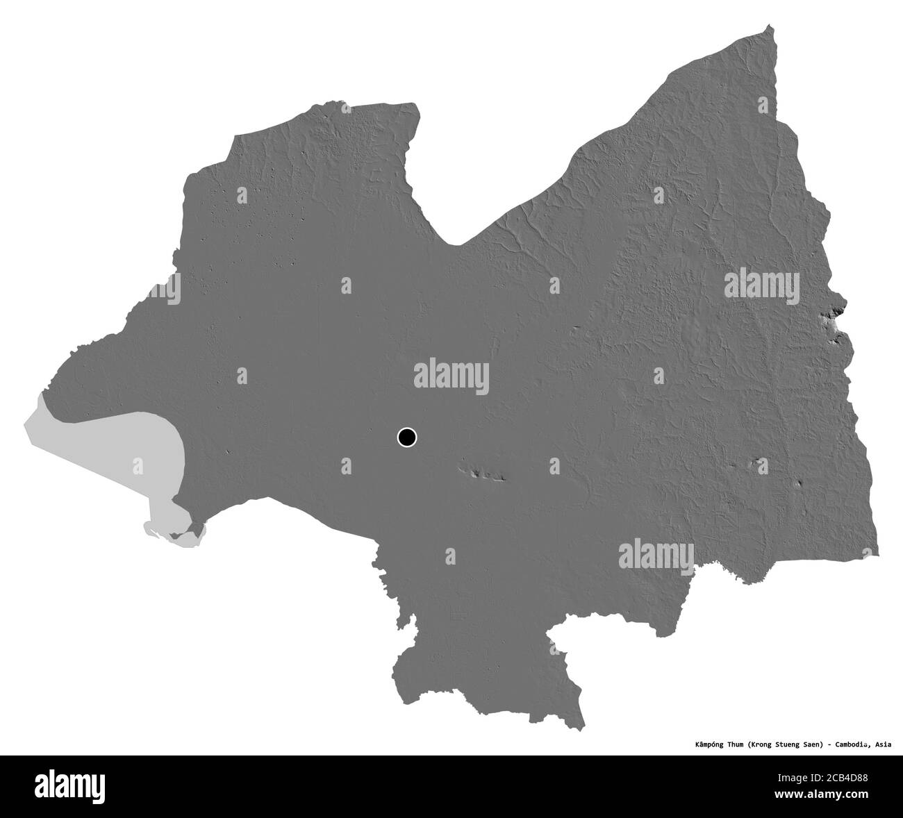 Forme de Kâmpóng Thum, province du Cambodge, avec sa capitale isolée sur fond blanc. Carte d'élévation à deux niveaux. Rendu 3D Banque D'Images