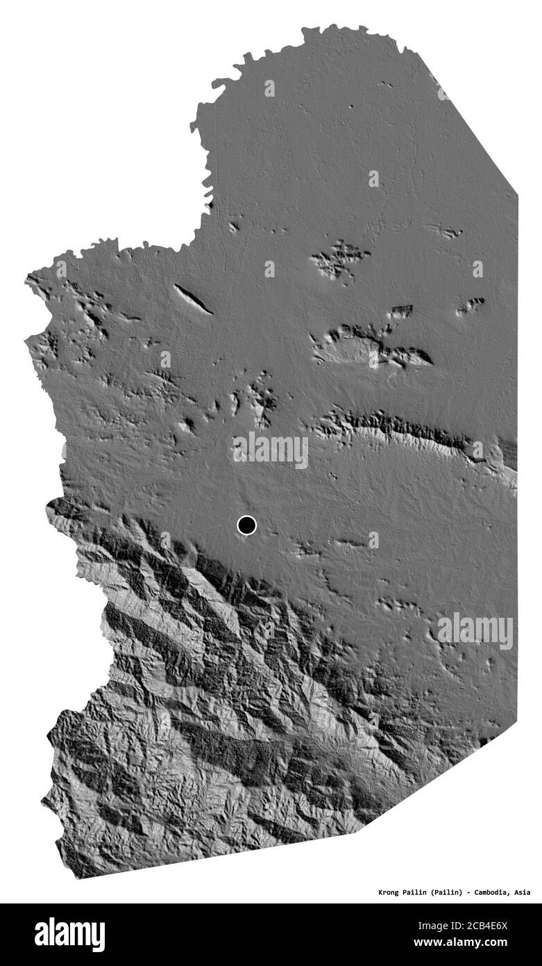 Forme de Krong Pailin, municipalité du Cambodge, avec sa capitale isolée sur fond blanc. Carte d'élévation à deux niveaux. Rendu 3D Banque D'Images