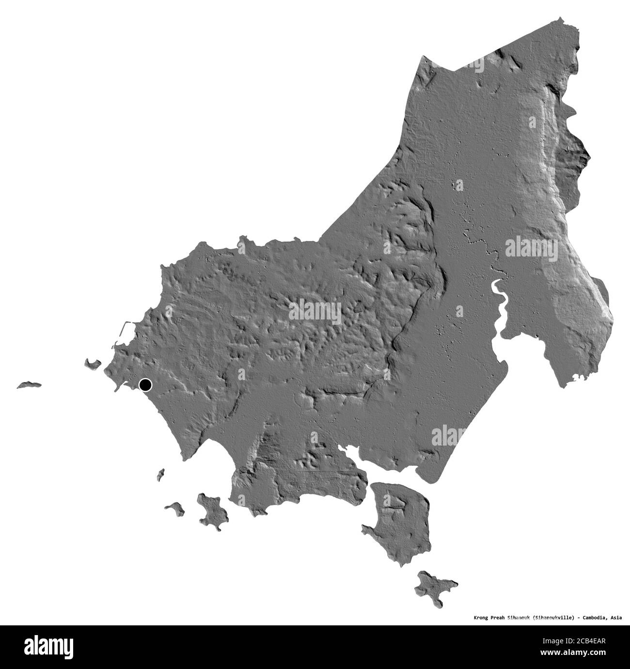 Forme de Krong Preah Sihanouk, municipalité du Cambodge, avec sa capitale isolée sur fond blanc. Carte d'élévation à deux niveaux. Rendu 3D Banque D'Images