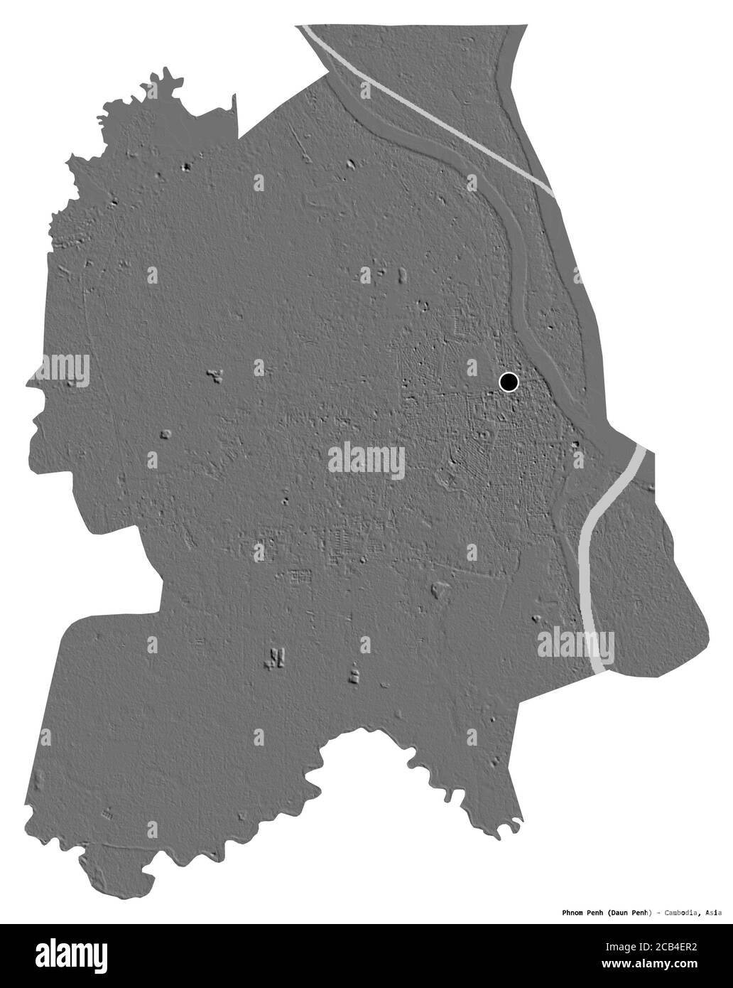 Forme de Phnom Penh, municipalité du Cambodge, avec sa capitale isolée sur fond blanc. Carte d'élévation à deux niveaux. Rendu 3D Banque D'Images