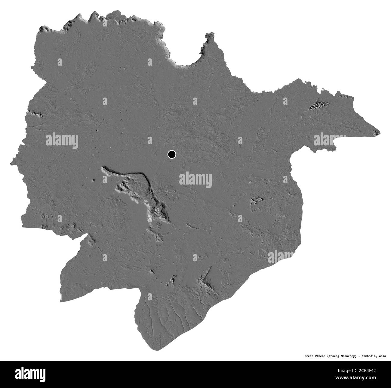 Forme de Preah Vihéar, province du Cambodge, avec sa capitale isolée sur fond blanc. Carte d'élévation à deux niveaux. Rendu 3D Banque D'Images
