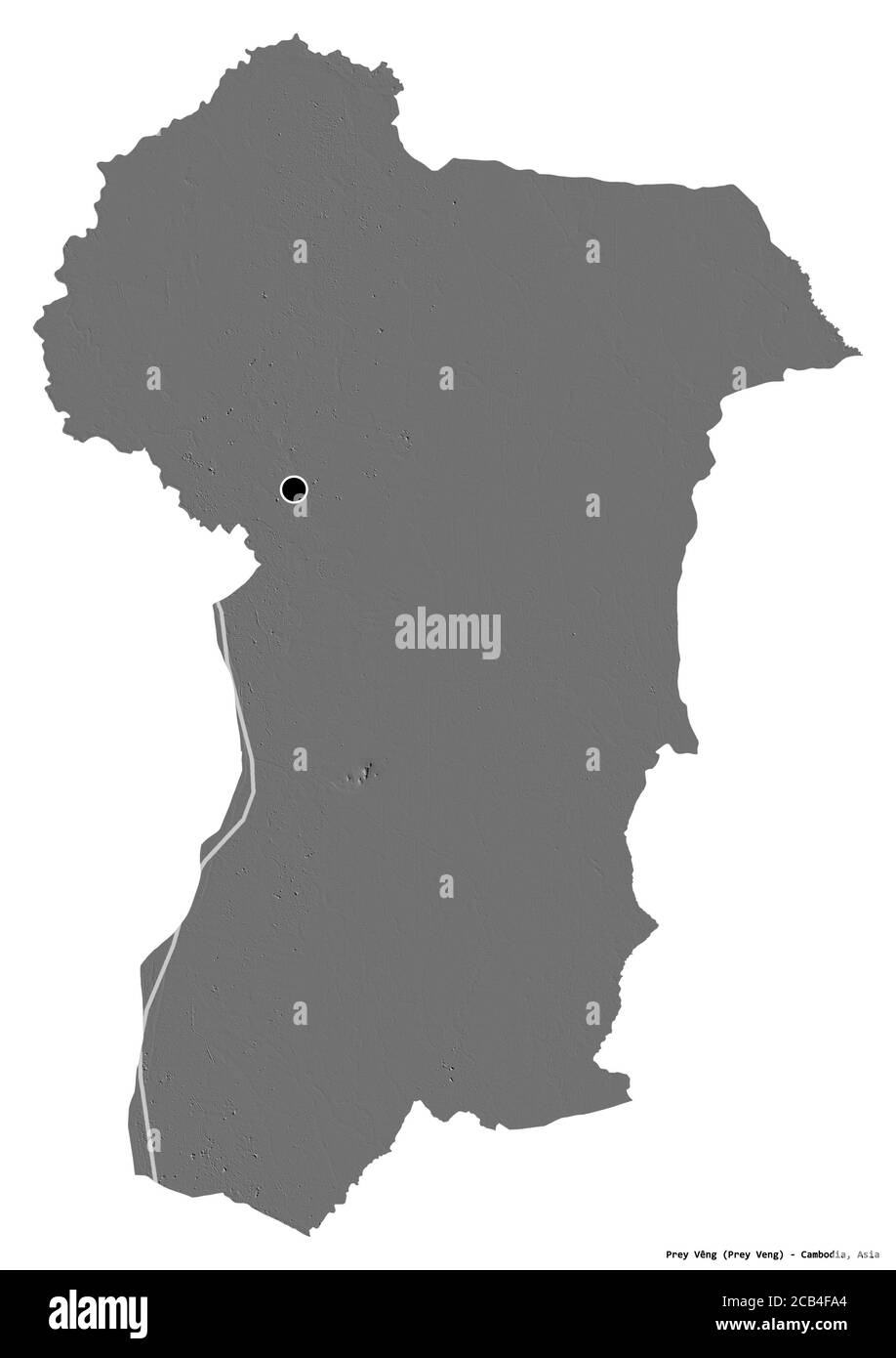 Forme de la proie Vêng, province du Cambodge, avec sa capitale isolée sur fond blanc. Carte d'élévation à deux niveaux. Rendu 3D Banque D'Images