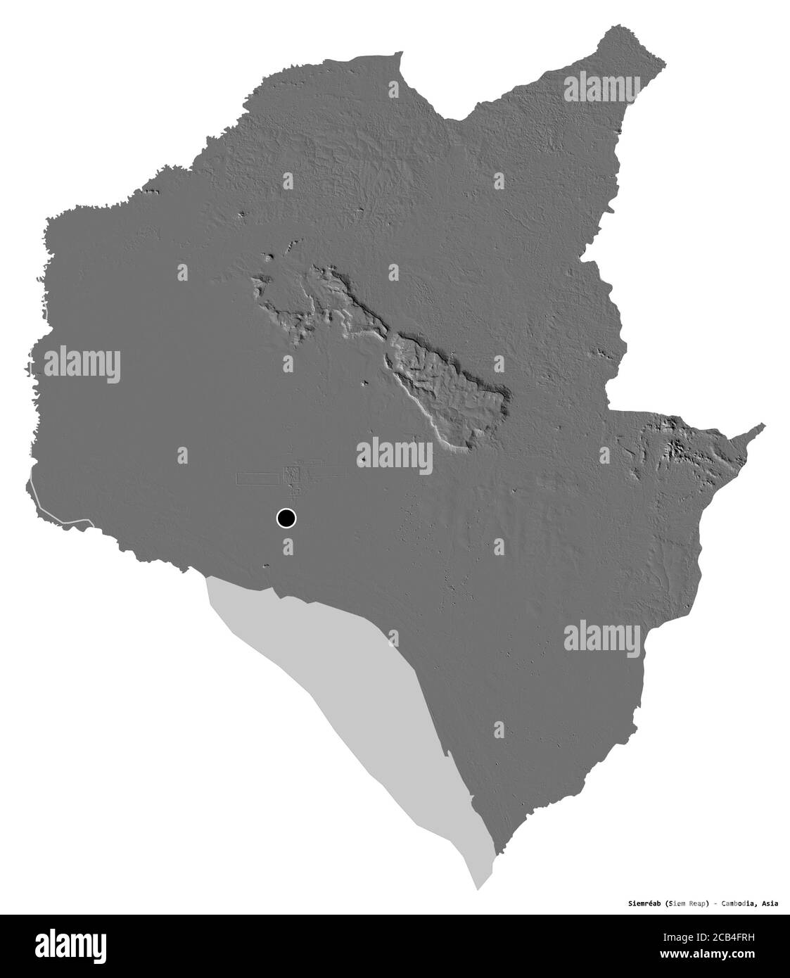 Forme de Siemréab, province du Cambodge, avec sa capitale isolée sur fond blanc. Carte d'élévation à deux niveaux. Rendu 3D Banque D'Images